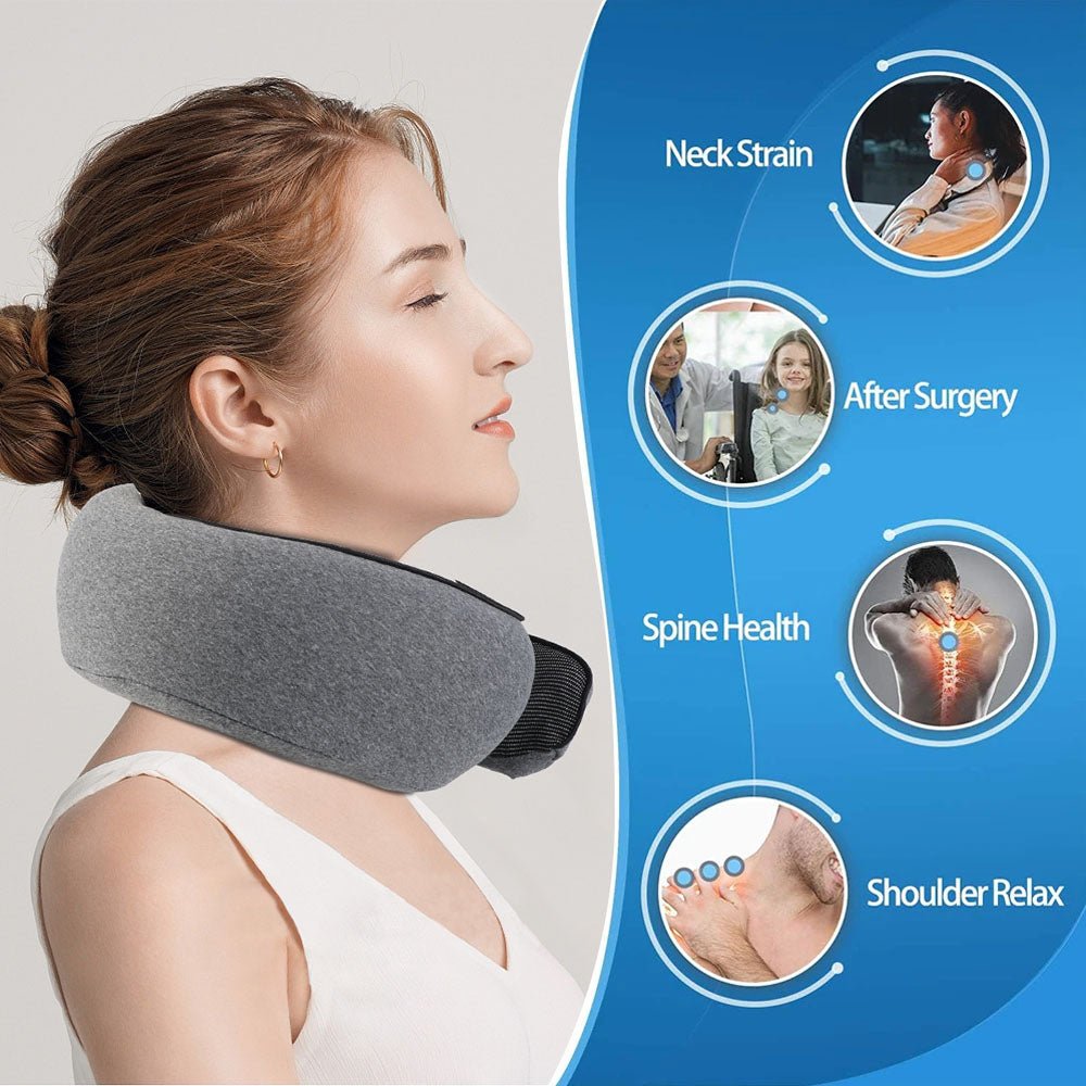 Travel Neck Pillow Memory Foam - Compact & Adjustable Support - Samyonix