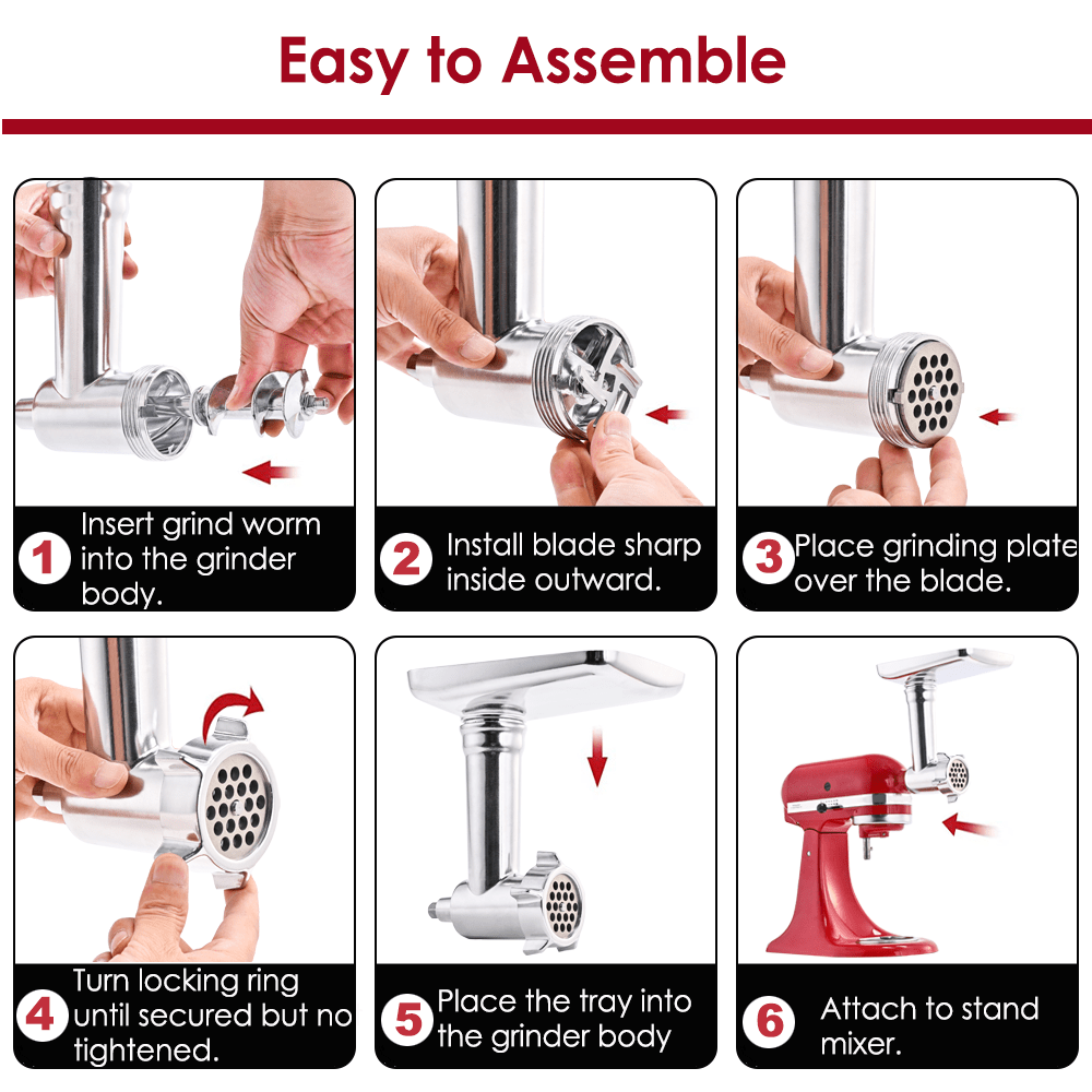Food Grinder Attachment fits Kitchenaid 4 Blades 4 Plates Sausage Tubes - Samyonix