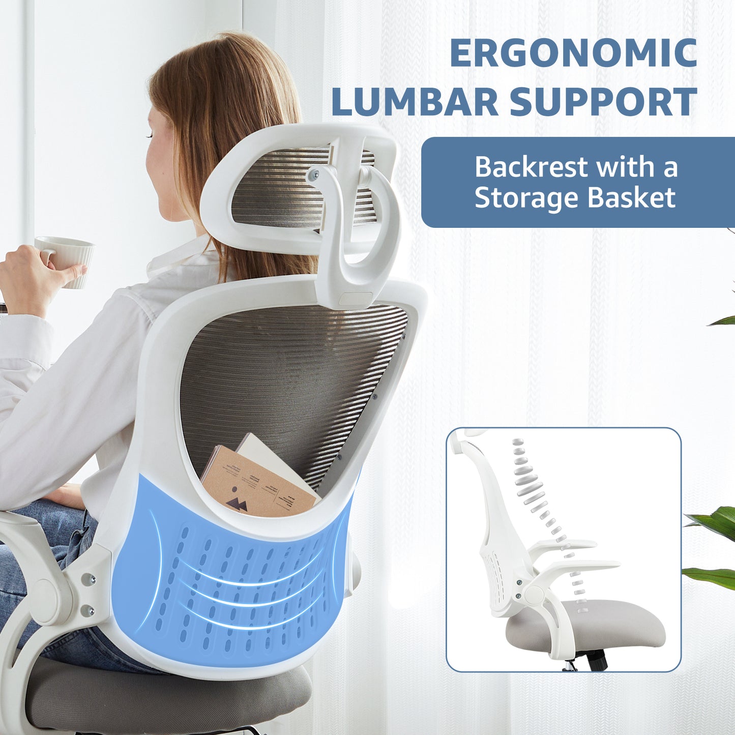 Ergonomic Mesh Office Chair - Flip - up Arms & Lumbar Support - Samyonix