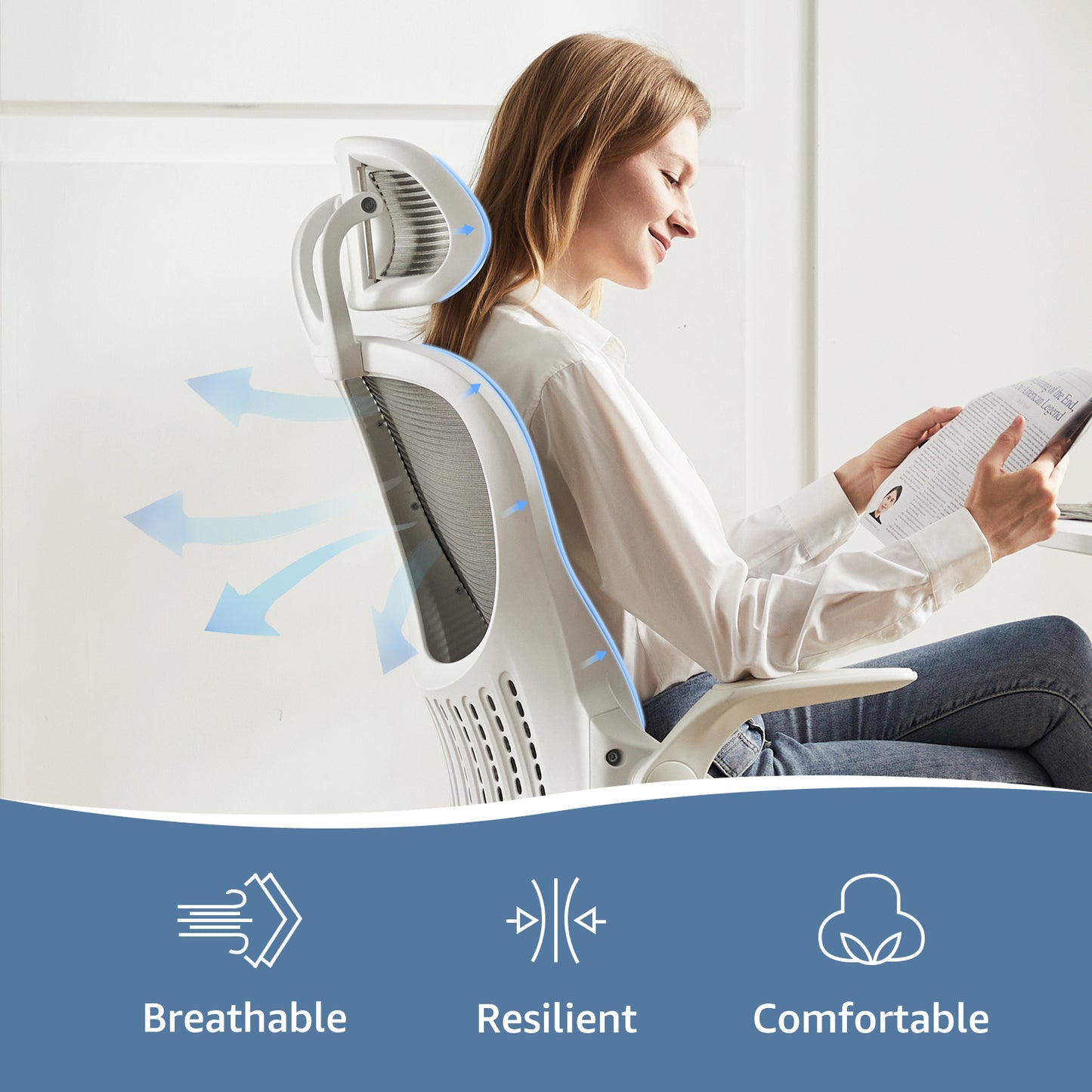 Ergonomic Mesh Office Chair - Flip - up Arms & Lumbar Support - Samyonix