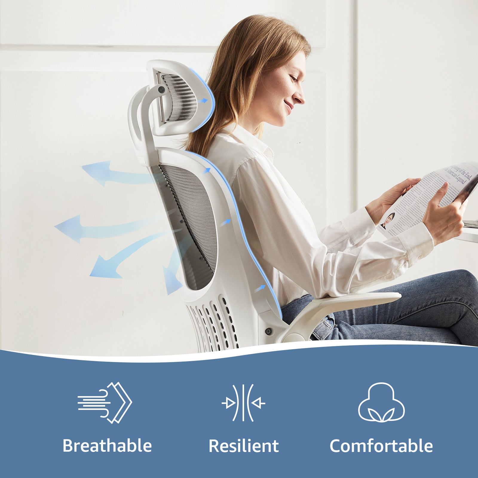 Ergonomic Mesh Office Chair - Flip - up Arms & Lumbar Support - Samyonix