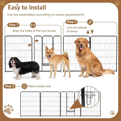 Metal Dog Playpen with Door - 16 Panel Indoor/Outdoor Fence