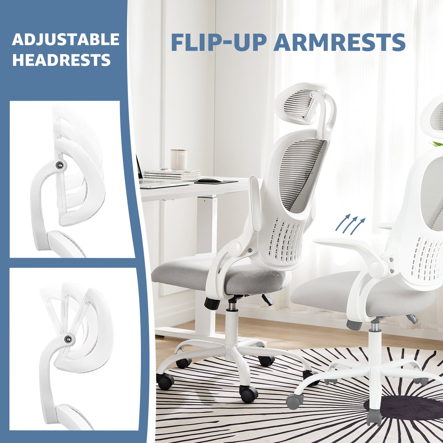 Ergonomic Mesh Office Chair - Flip - up Arms & Lumbar Support - Samyonix