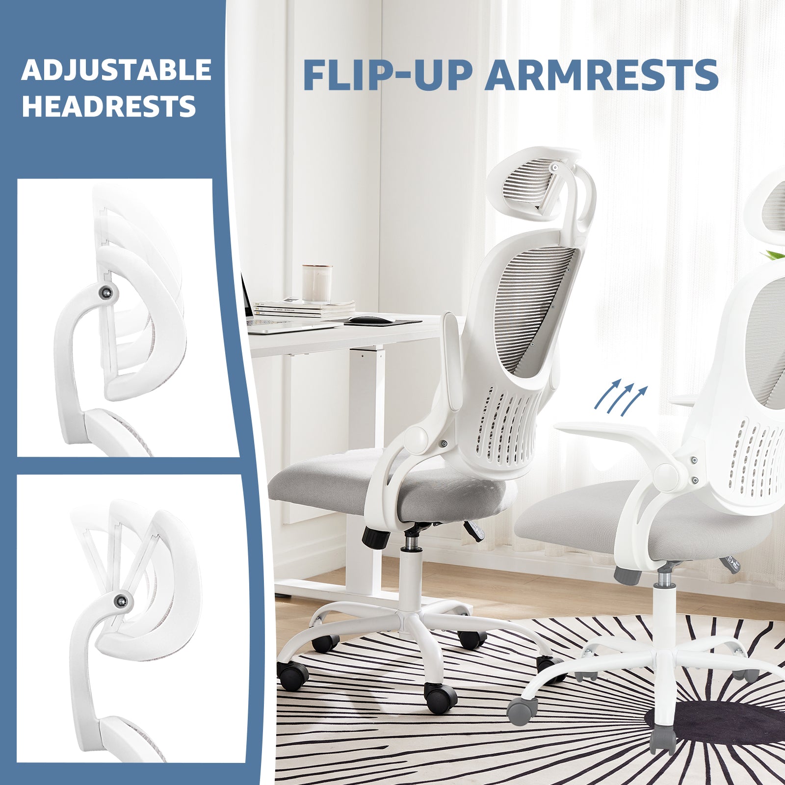 Ergonomic Mesh Office Chair - Flip - up Arms & Lumbar Support - Samyonix