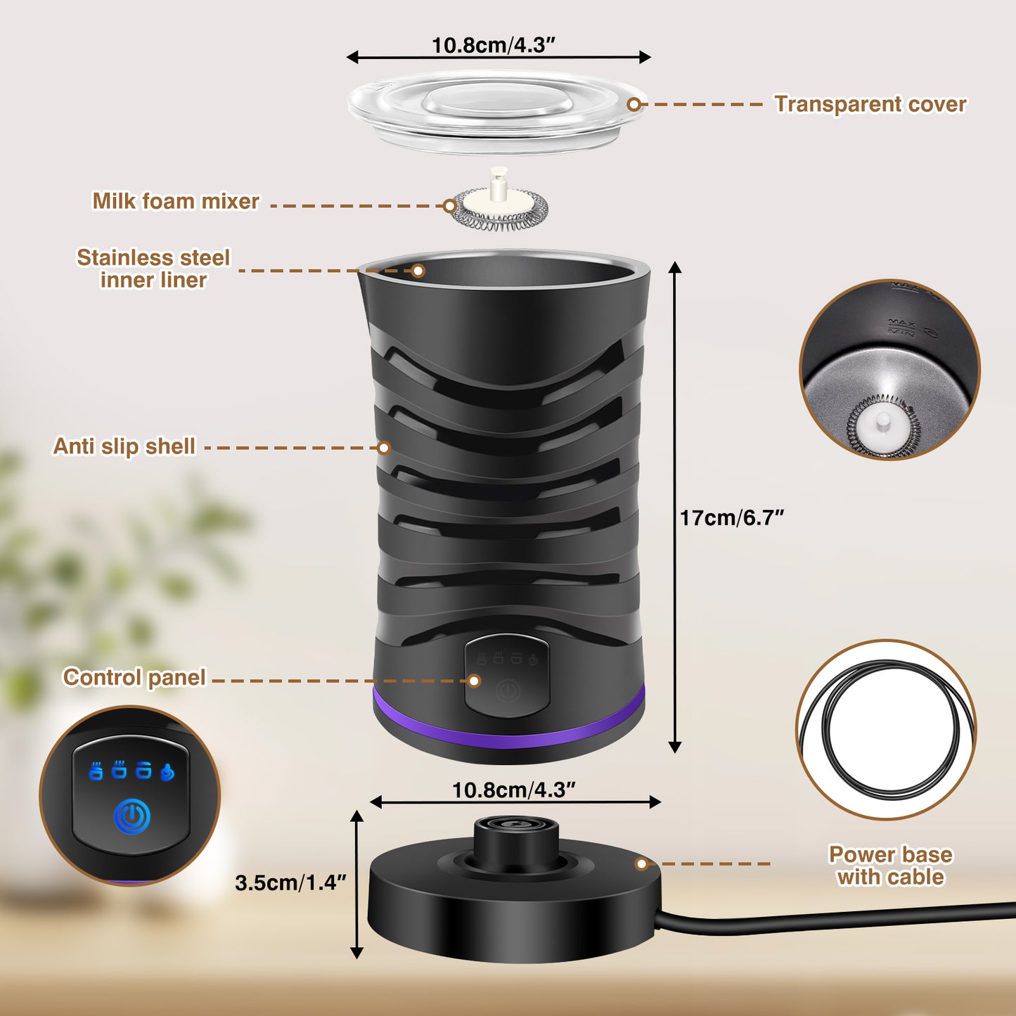 Automatic Milk Frother: Hot & Cold Foam for Lattes & Cappuccinos - Samyonix