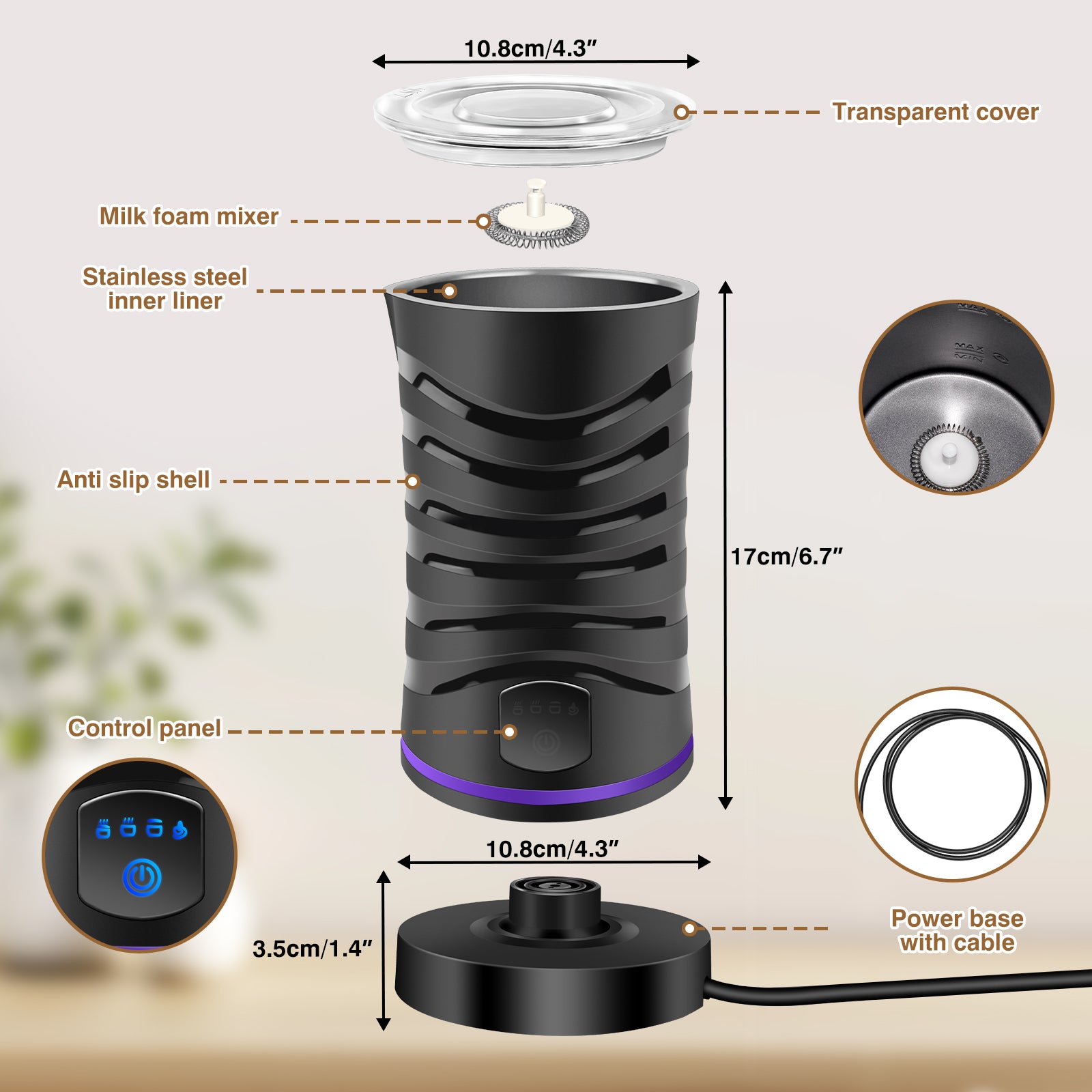 Automatic Milk Frother: Hot & Cold Foam for Lattes & Cappuccinos - Samyonix