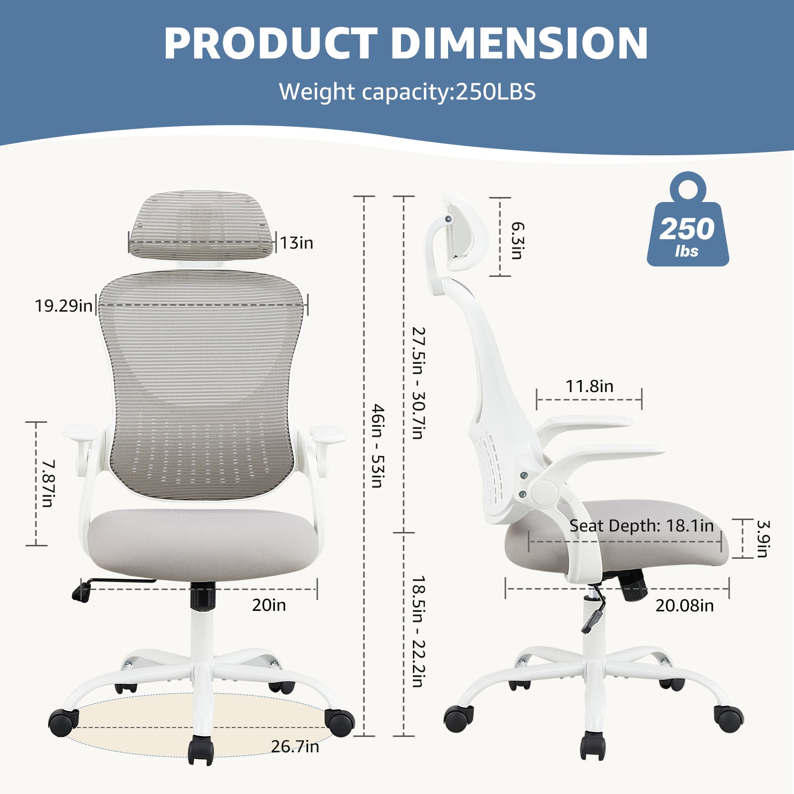 Ergonomic Mesh Office Chair - Flip - up Arms & Lumbar Support - Samyonix