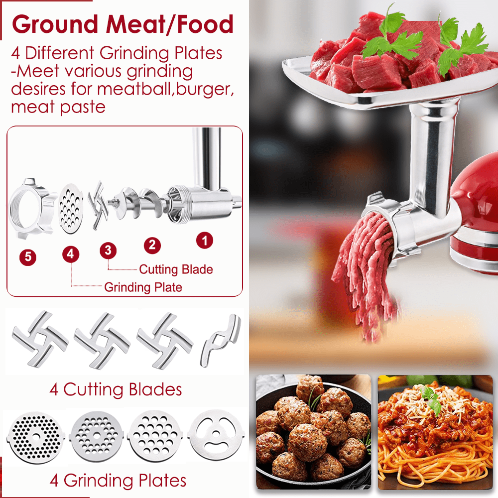 Food Grinder Attachment fits Kitchenaid 4 Blades 4 Plates Sausage Tubes - Samyonix