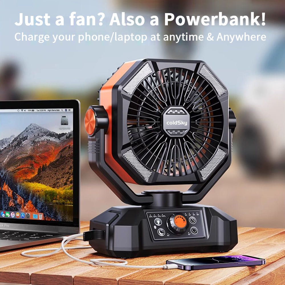 Rechargeable 20000mAh Outdoor Battery Fan - 8 Speeds & LED Light - Samyonix