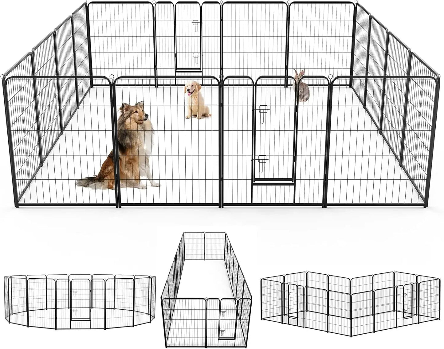 Metal Dog Playpen with Door - 16 Panel Indoor/Outdoor Fence