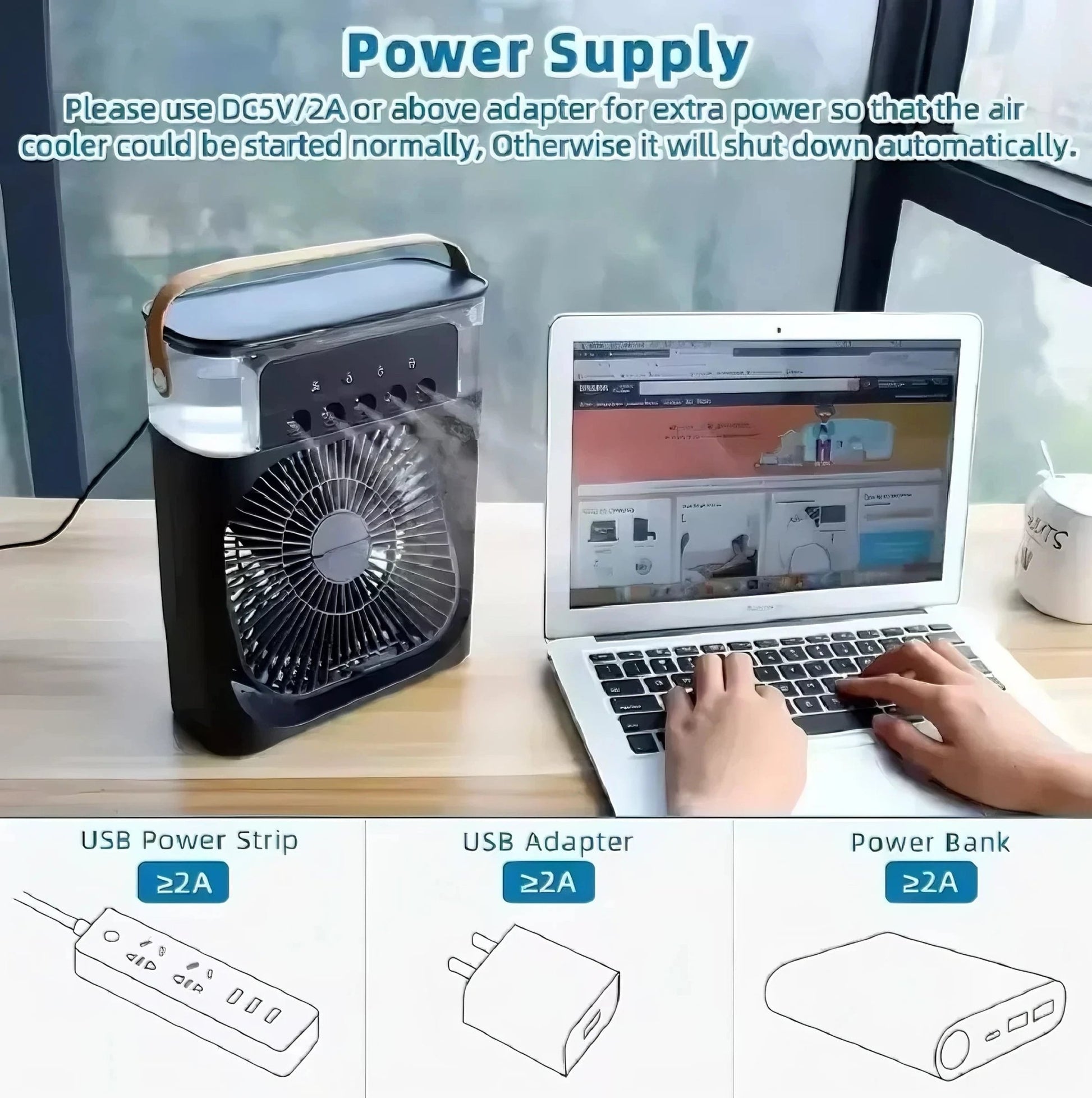 3‑in‑1 Air Cooler Fan – Portable AC + Humidifier & LED Mood Light - Samyonix