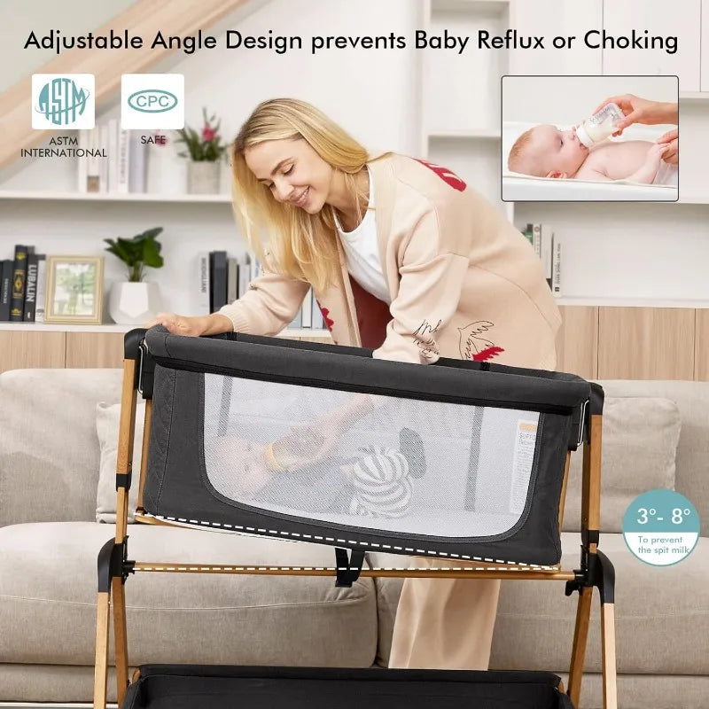 Bassinet Bedside Sleeper with Rocking & Wheels for Newborns