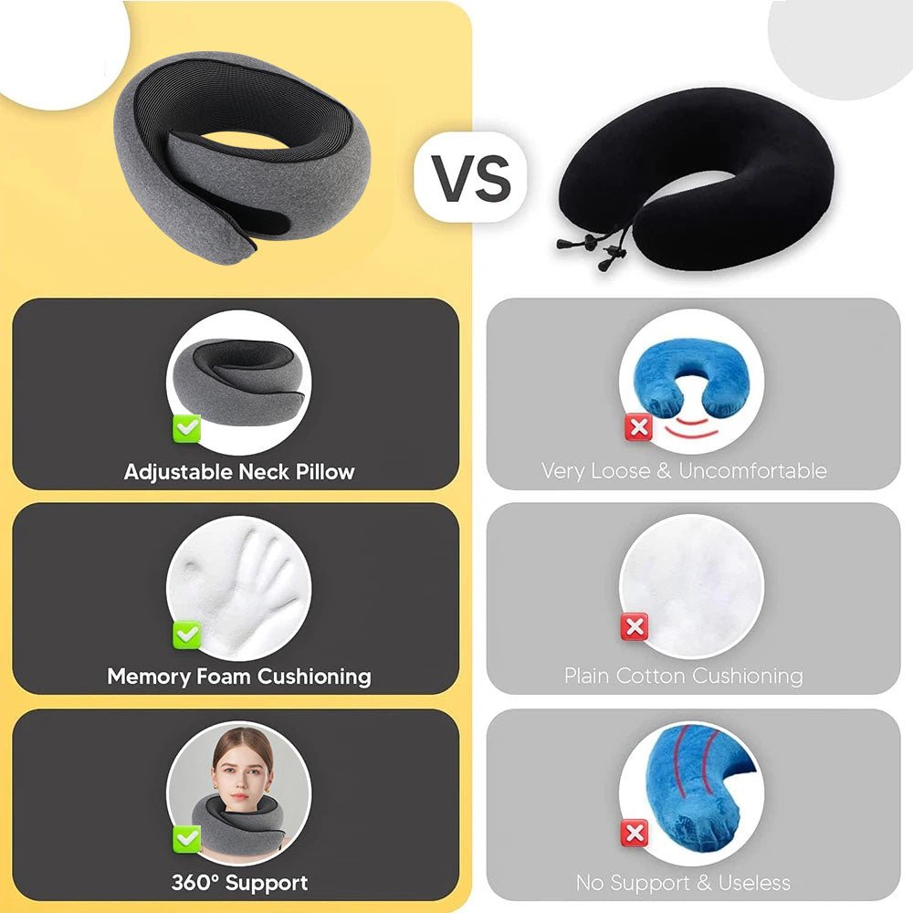 Travel Neck Pillow Memory Foam - Compact & Adjustable Support - Samyonix