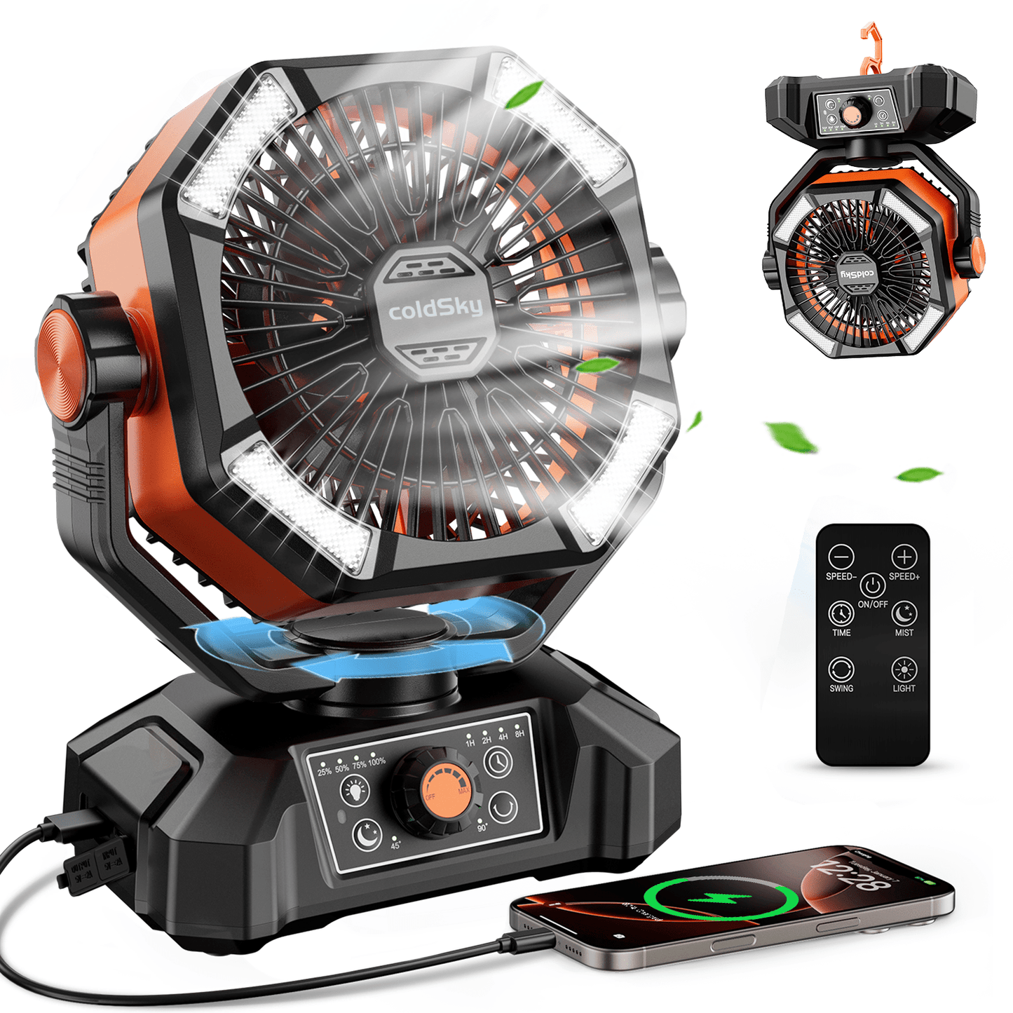 Rechargeable 20000mAh Outdoor Battery Fan - 8 Speeds & LED Light - Samyonix