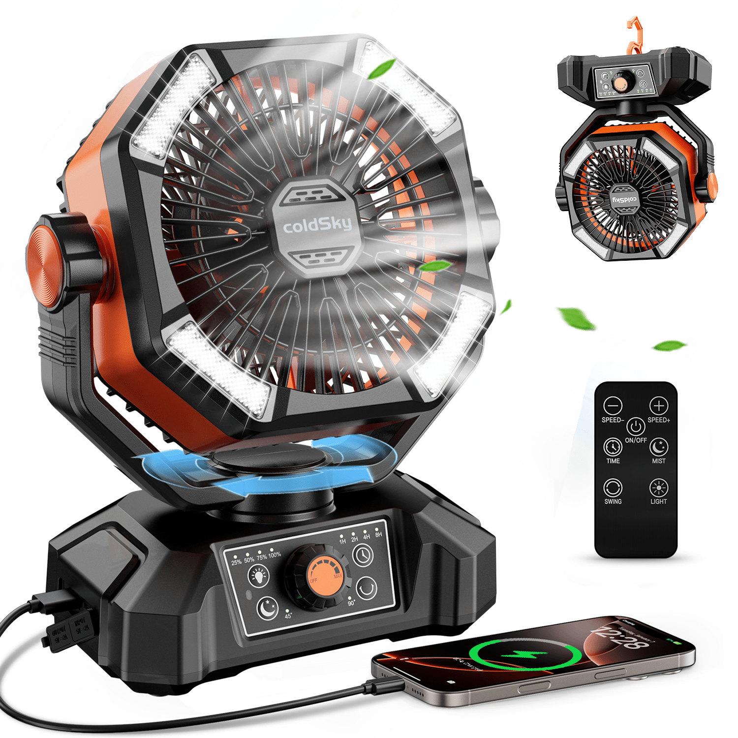 Rechargeable 20000mAh Outdoor Battery Fan - 8 Speeds & LED Light - Samyonix