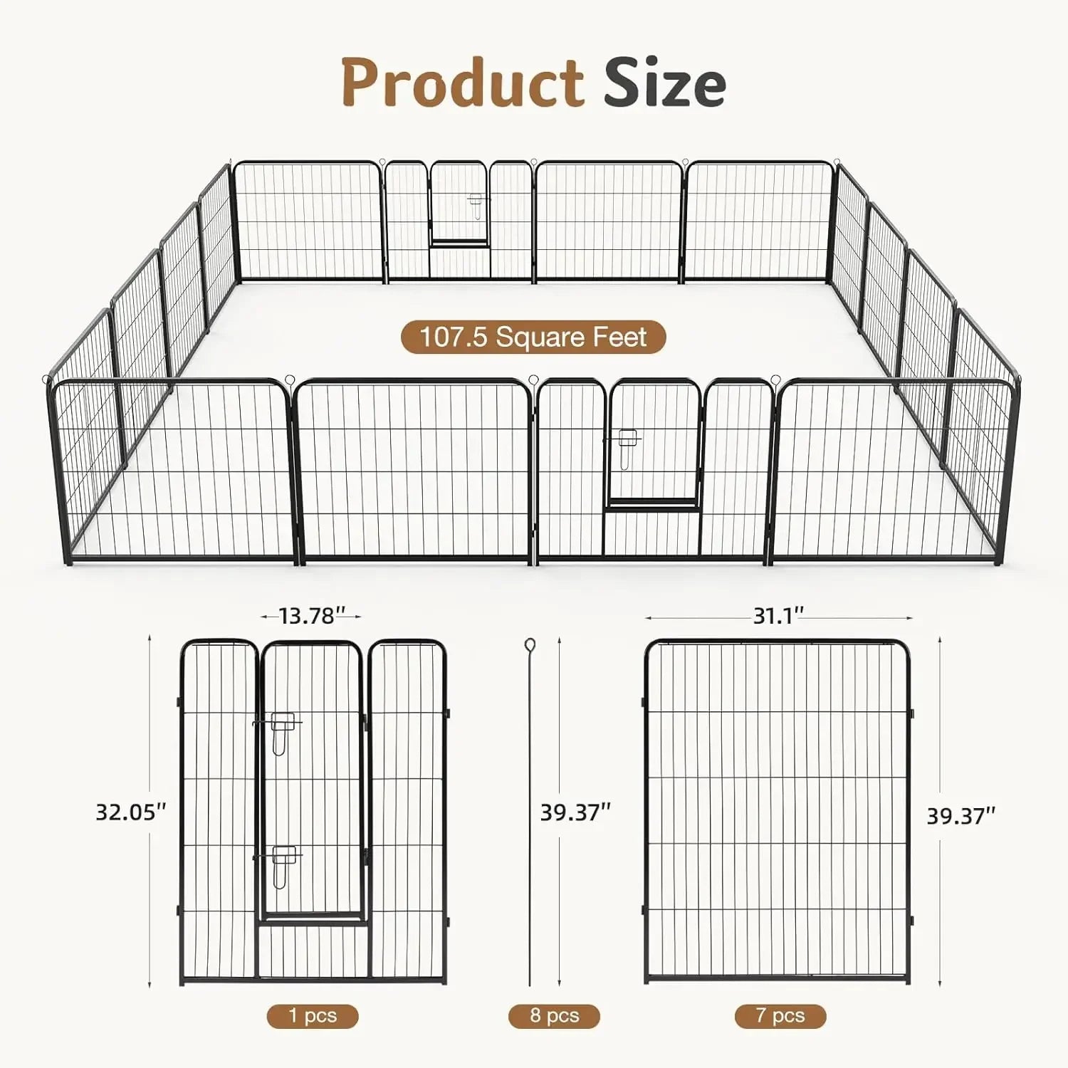 Metal Dog Playpen with Door - 16 Panel Indoor/Outdoor Fence