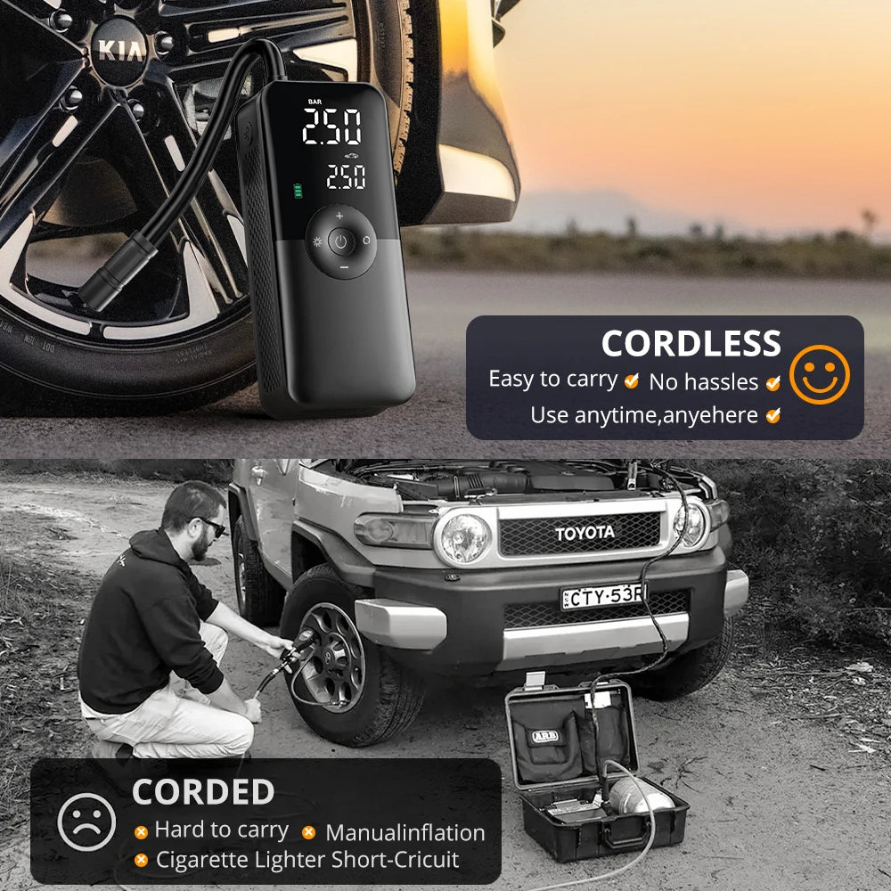 CARSUN Cordless Tire Inflator - Portable Air Pump for All Tires - Samyonix