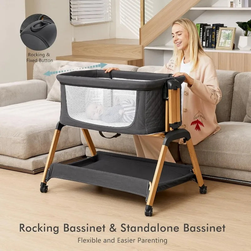 Bassinet Bedside Sleeper with Rocking & Wheels for Newborns