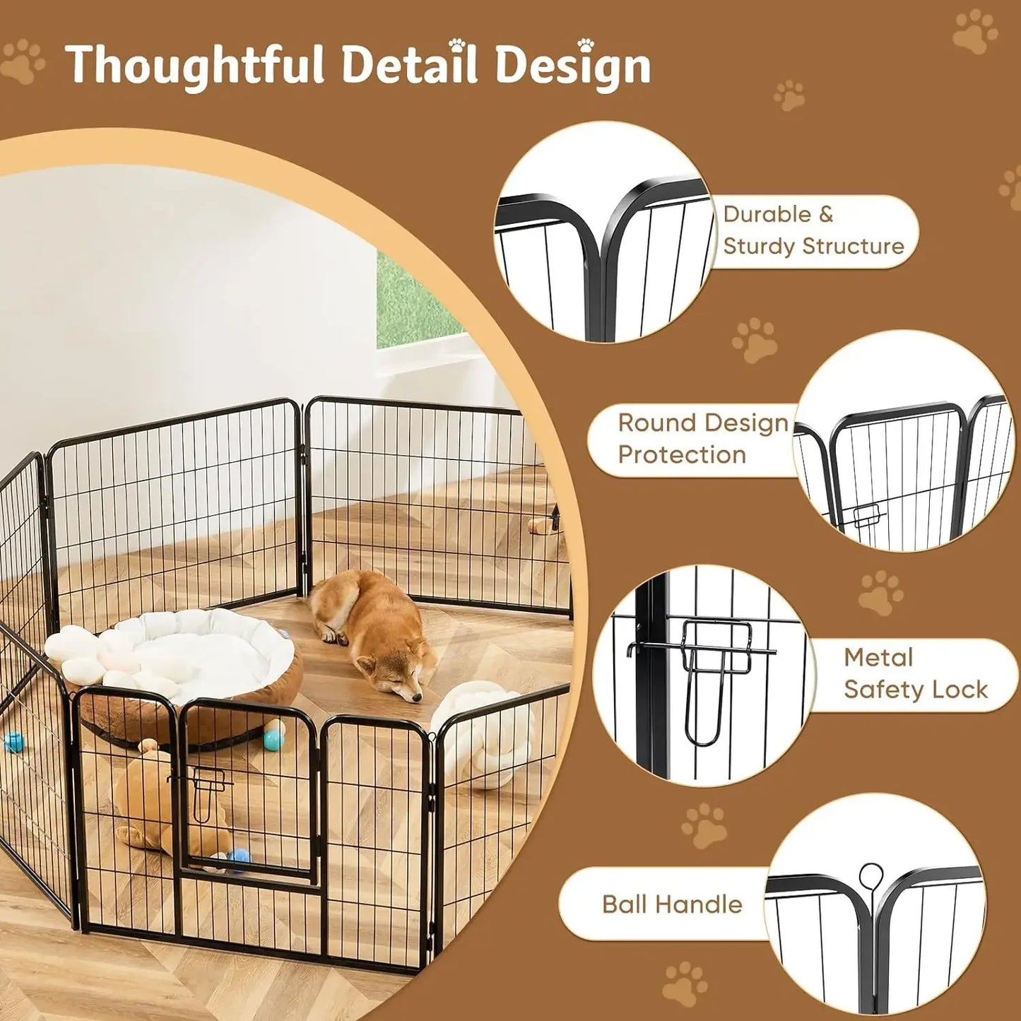 Metal Dog Playpen with Door - 16 Panel Indoor/Outdoor Fence